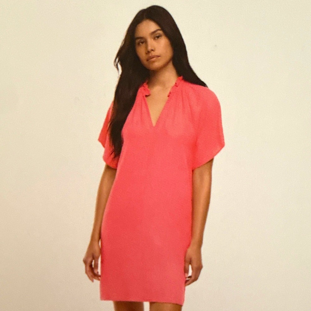 GAP Gauze Shift Dress Pink XL V-Neck Flutter Sleeve Ruffle Pullover NWT